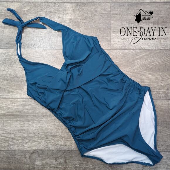 Aleumdr Cross Front Halter One Piece Swimsuit Size M - Picture 3 of 6